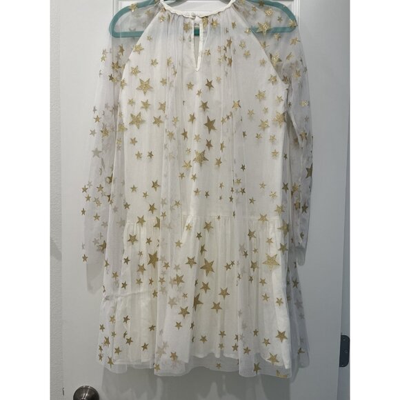 Stella McCartney Kids 14 Years White Tulle Gold Metallic Stars Dress Long Sleeve - Picture 8 of 13